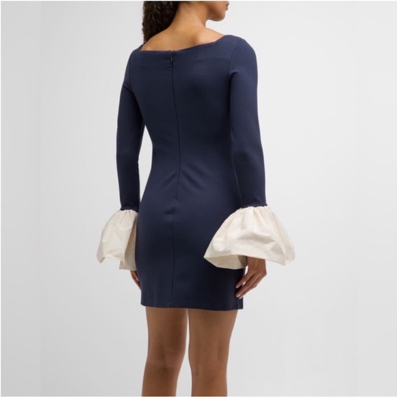 Staud Hawthorne Dress Navy Blue Taffeta - Picture 4 of 11